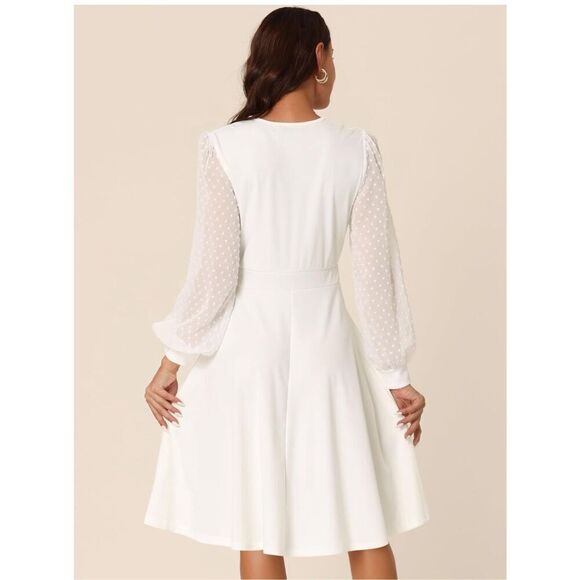 NEW Long Sleeve Swiss Dots Wrap V Neck Knee Length Dress S - Picture 4 of 7